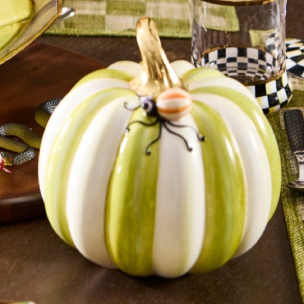Mackenzie-Childs Fergal's Friend Spider On Small Moss Stripe Pumpkin. New in Box - Picture 3 of 3